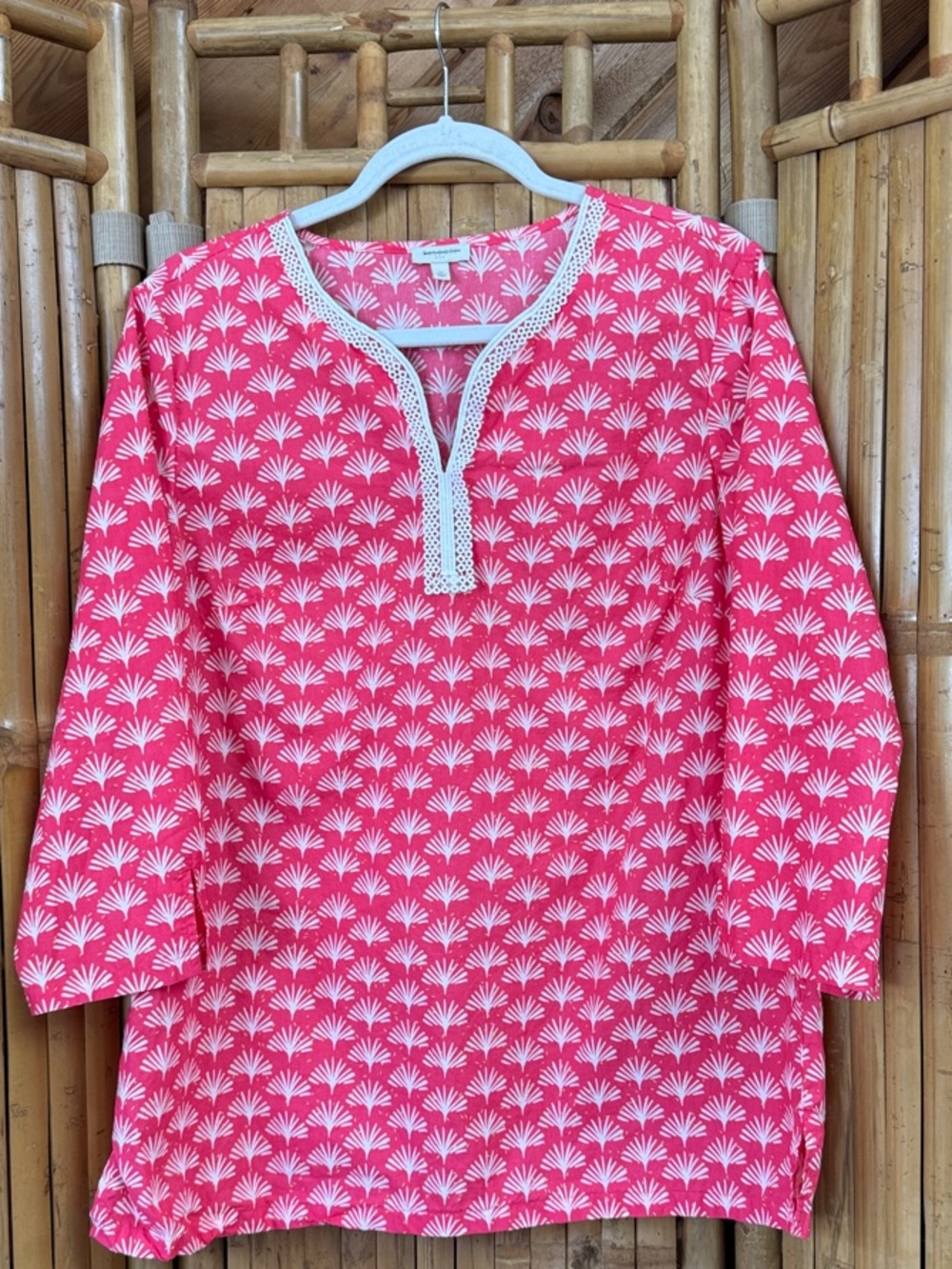 Talbots Pink Printed Tunic with White Motif. Size M